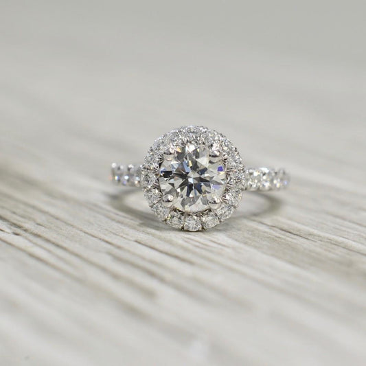 1.5 Carats Round Cut Diamond Engagement Ring Halo Solid White Gold 14K Halo Ring