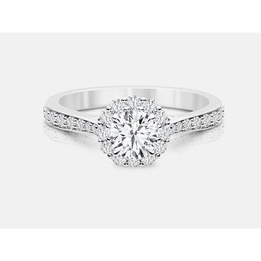 1.5 Carats Round Cut Diamond Engagement Ring Halo White Gold 14K Halo Ring