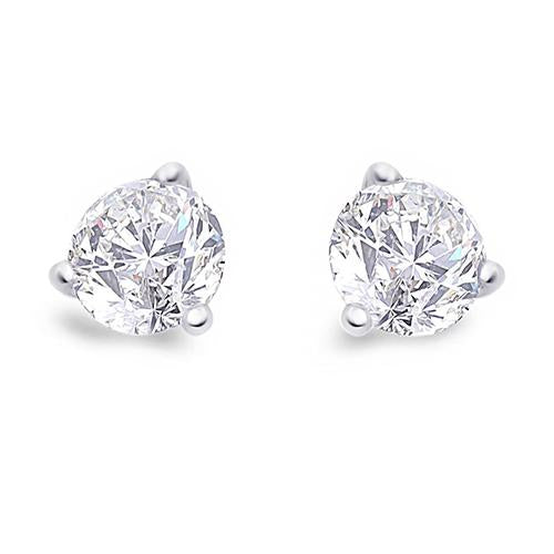 New  Round Solitaire Diamond Stud Earring White Gold Prong Set 