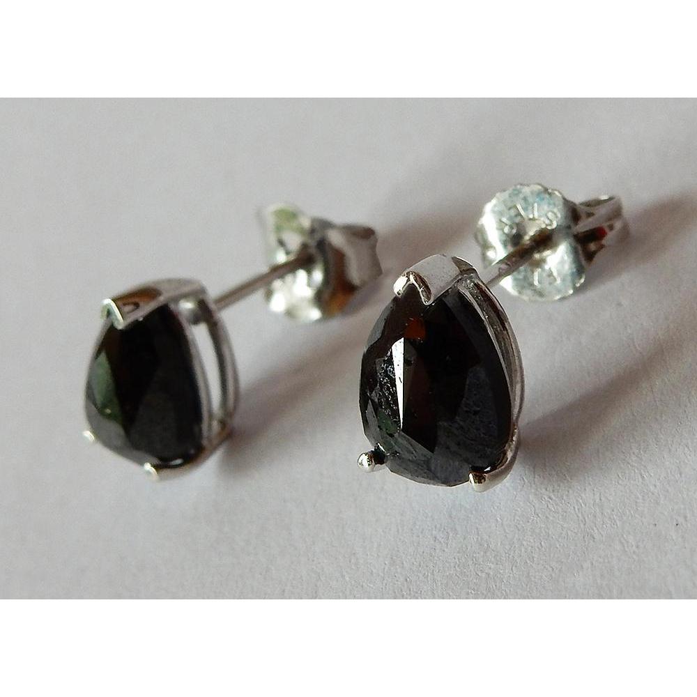 New Style Stud Earrings Pear Black Diamonds Black Nice White Gold Finish 
