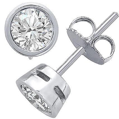 Bezel Set Round Diamond  White Gold Stud Earrings