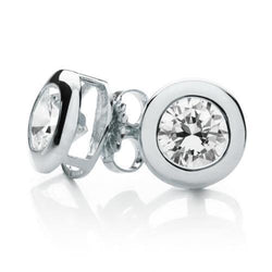 1.5 Ct Bezel Set Round Natural Earth Mined Diamond Stud Earring