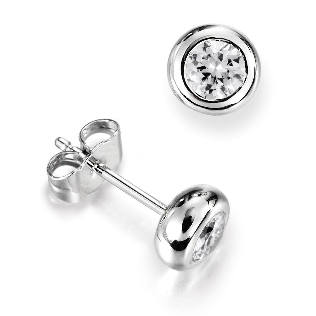  Ladies Bezel Set Round Diamond Women Stud Earring White Gold 