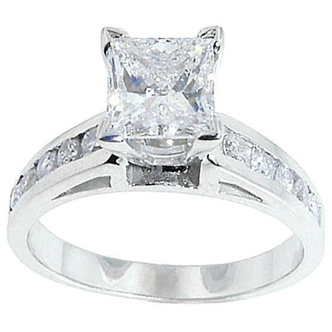 Princess Cut White Elegant Woman's Solitaire Ring with Accents Diamond 