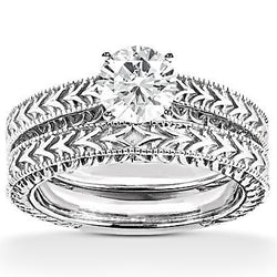 1.51 Ct. Engagement Ring Set Diamond Antique Style White Gold 14K