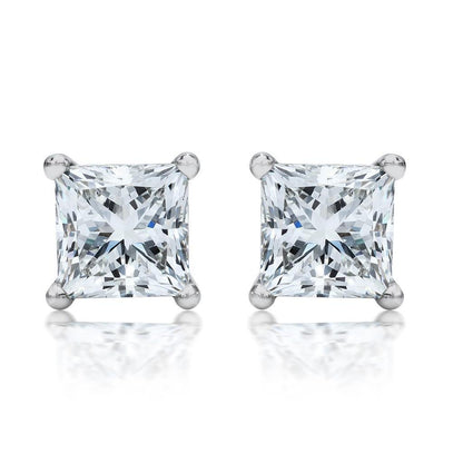  Four Prong Set Princess Diamond Stud Earring White Gold Stud Earrings