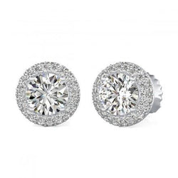 1.45 Ct Halo Round Cut Natural Earth Mined Diamond Stud Earring 14K White Gold