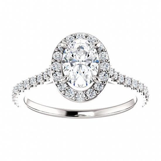 1.5 Ct Oval & Round Diamond Wedding Ring 14K White Gold Halo Halo Ring