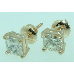 1.50 Ct Princess Cut Diamond Stud Yellow Gold Earrings