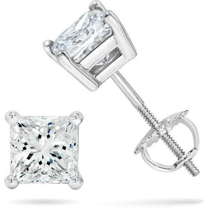  Princess Cut Prong Set Diamond  White Gold Stud Earrings
