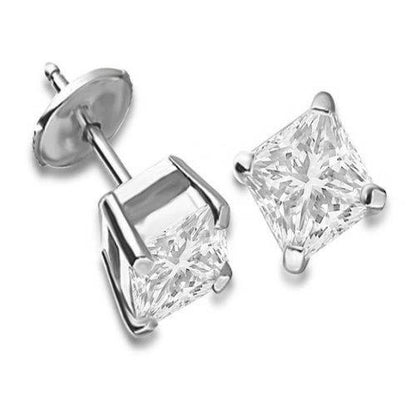 New Fancy Princess Diamond Stud Earrings  White Gold 