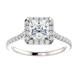 Natural  1.50 Ct Princess Solitaire With Accents Halo Diamond Wedding Ring