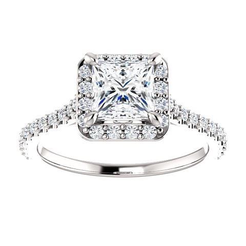 1.5 Ct Princess Solitaire With Accents Halo Diamond Wedding Ring Halo Ring