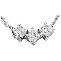 1.5 Ct Prong Set Princess Diamond Three Stone Necklace Pendant