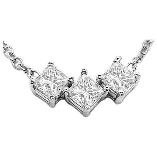 1.5 Ct Prong Set Princess Diamond Three Stone Necklace Pendant Pendant