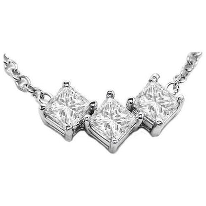 1.5 Ct Prong Set Princess Diamond Three Stone Necklace Pendant Pendant