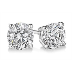 1.5 Ct. Prong Set Round Diamond Stud Earring Solid White Gold 14K