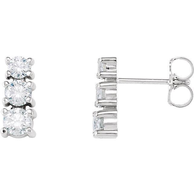 1.5 Ct Three-Stone Diamond Stud Earrings 14K White Gold Stud Earrings