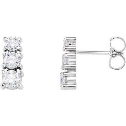 1.5 Ct Three-Stone Diamond Stud Earrings 14K White Gold Stud Earrings