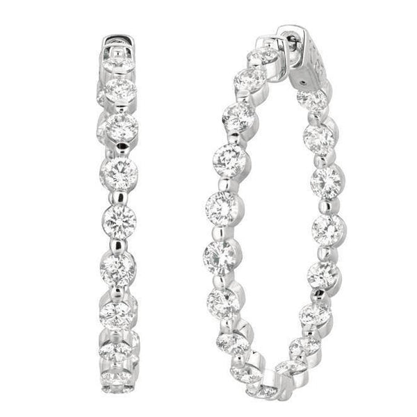15 Pointer Diamond Hoop Earrings 5.54 Carats 14K White Hoop Earrings