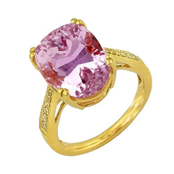 15.40 Ct Pink Kunzite And Diamonds Ladies Ring Yellow Gold 14K