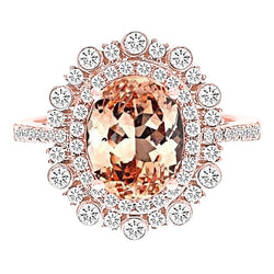 15.50 Ct Morganite With Diamonds Ring Rose Gold 14K