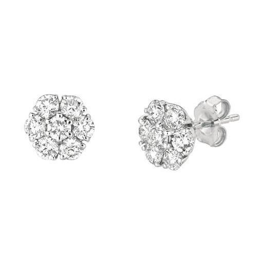 Diamonds Stud Earrings White Gold  Flower Style Earring New