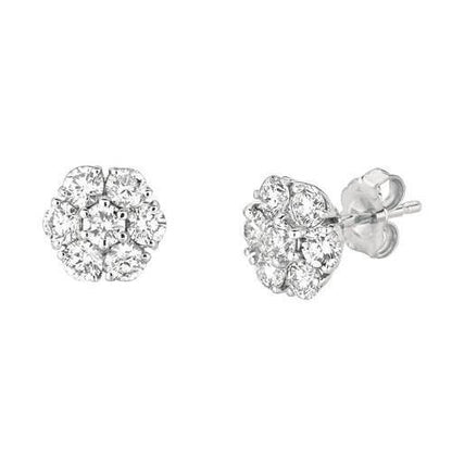 Diamonds Stud Earrings White Gold  Flower Style Earring New