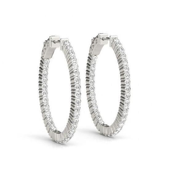 1.50 Carat Round Brilliant Diamonds Hoop Earrings White Gold 14K New Hoop Earrings