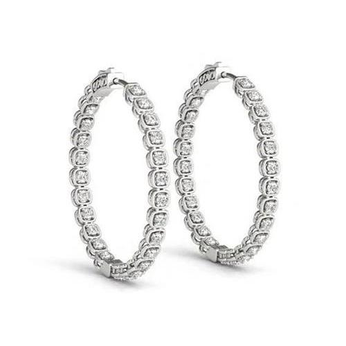 1.50 Carat Round Diamonds Hoop Earrings Solid Gold 14K Earring Hoop Earrings