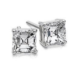 1.50 Carats Asscher Cut Prong Set Diamond Studs Earring White Gold