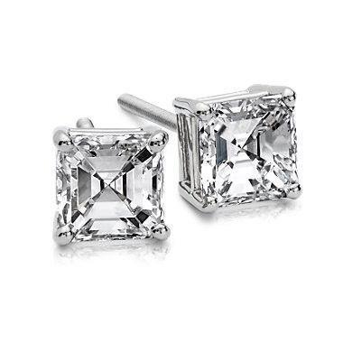 Asscher Cut Prong Set Diamond Studs Earring White Gold Stud Earrings