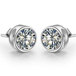 Sparkling Diamond Stud Earrings Bezel Set 1.50 Carat White Gold 14K