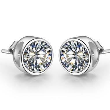1.50 Carats Bezel Set Sparkling Diamonds Women Studs Earrings White Gold 14K Stud Earrings