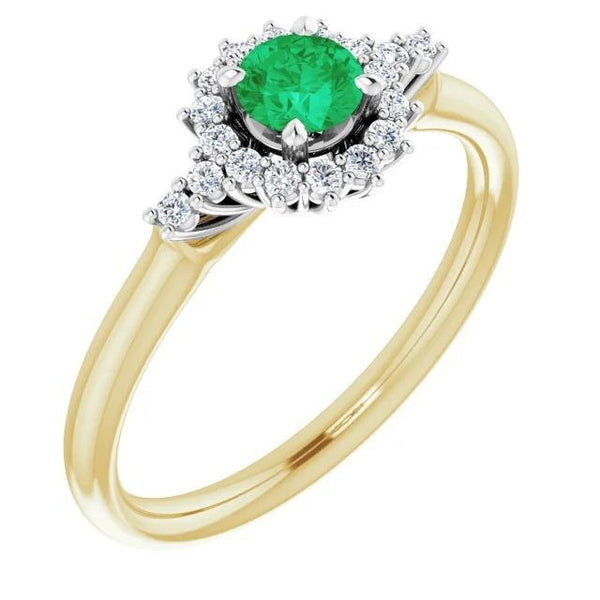  New Ladies Diamond Round Green Emerald Ring Gemstone Ring