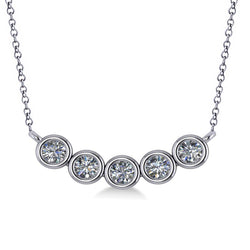 Five Stone Bezel Set Round Diamond Necklace Pendant 1.50 Carat WG 14K