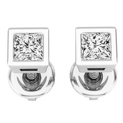 1.50 Carats Princess Cut Diamond Studs Earrings White Gold 14K