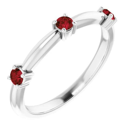 1.50 Carats Ring Three Stone Ruby White Gold 14K Gemstone Ring