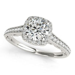 Natural  1.50 Carats Round Diamond Halo Engagement Ring Filigree White Gold 14K