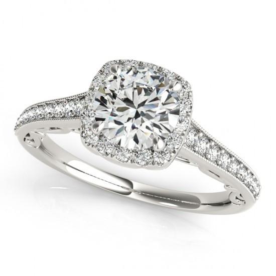 1.50 Carats Round Brilliant Diamonds Halo Engagement Ring White Gold 14K Halo Ring