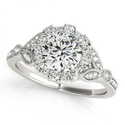 1.50 Carats Round Brilliant Diamonds White Gold 14K Engagement Fancy Ring Halo Halo Ring