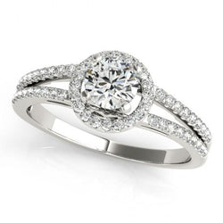 Natural  Diamond Engagement Ring Halo Split Shank Jewelry 1.35 Carat WG 14K