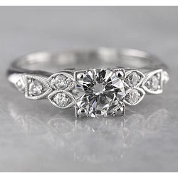 Real  1.50 Carats Round Diamond Engagement Ring Antique Style White Gold 14K