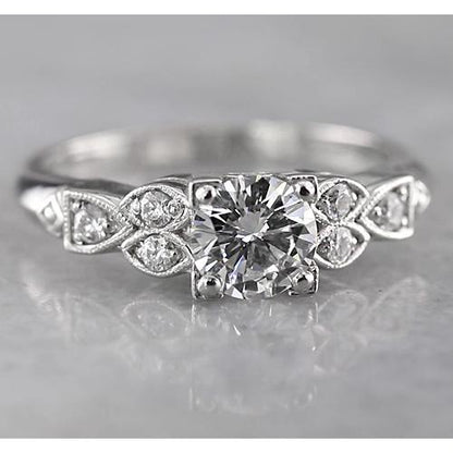 Antique Fancy Lady’s  Style White Elegant Gold Engagement Round Diamond Engagement Ring F Vs1 Vvs1 White Gold 14K Engagement Ring