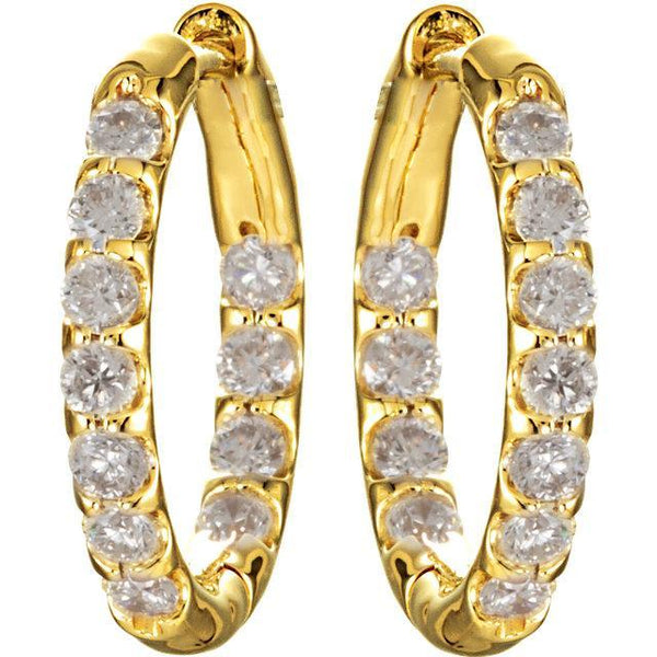 Yellow Gold  Round Diamond Inside/Outside Hoop Earrings 