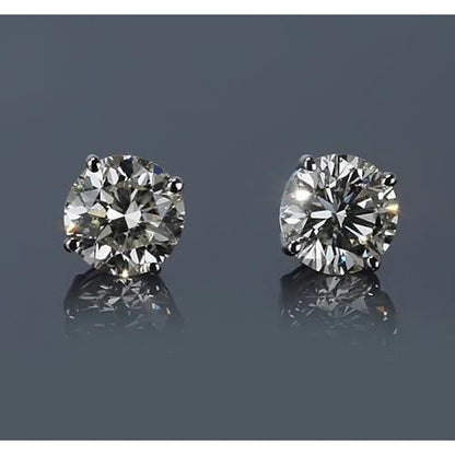half bazel Round Diamond White Gold  Stud Earrings