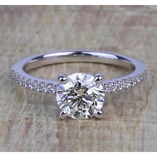 Ladies  Brilliant Sparkling Solitaire Ring with Accents White Gold Diamond 