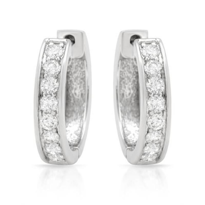 1.50 Carats Round Diamonds Women Hoop Earring White Gold 14K Hoop Earrings