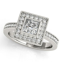 Natural  Princess Diamond Engagement Ring & Halo Round Diamond 1.50 Carat WG