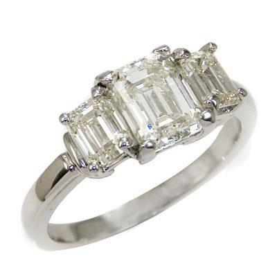 1.50 Ct Prong Set Emerald Cut Diamond Ring Three Stone Three Stone Ring